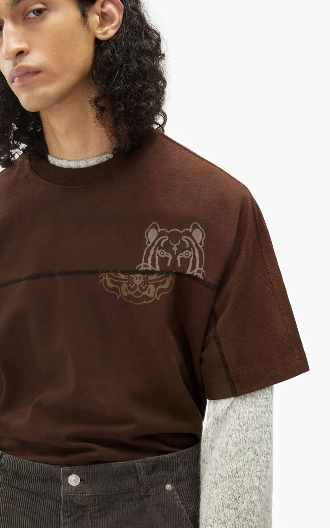 Camiseta Kenzo K Tiger oversized Masculino - Marrom Escuro | 256ZKCMYW
